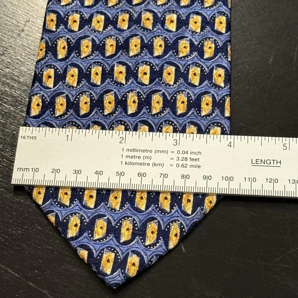 Ermenegildo Zegna Italian Silk Blue And Gold Geometric Mens Neck Tie